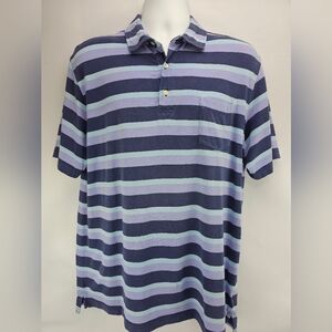 Peter Millar Men's Seaside Wash Stripe Polo Purple/Blue Large